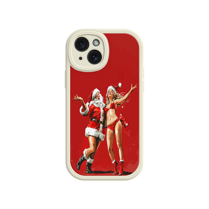 #MC0036 Factory Wholesale Merry & Flirty iPhone 17 Case – Fun Christmas Couple, Bold Red Festive Design, Santa & Sexy Santa Girl