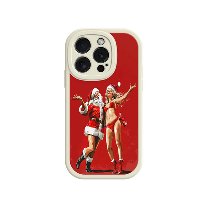 #MC0036 Factory Wholesale Merry & Flirty iPhone 17 Case – Fun Christmas Couple, Bold Red Festive Design, Santa & Sexy Santa Girl