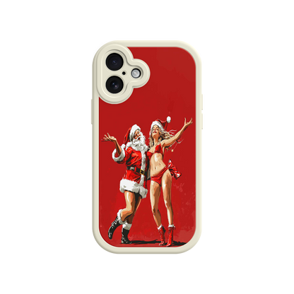 #MC0036 Factory Wholesale Merry & Flirty iPhone 17 Case – Fun Christmas Couple, Bold Red Festive Design, Santa & Sexy Santa Girl