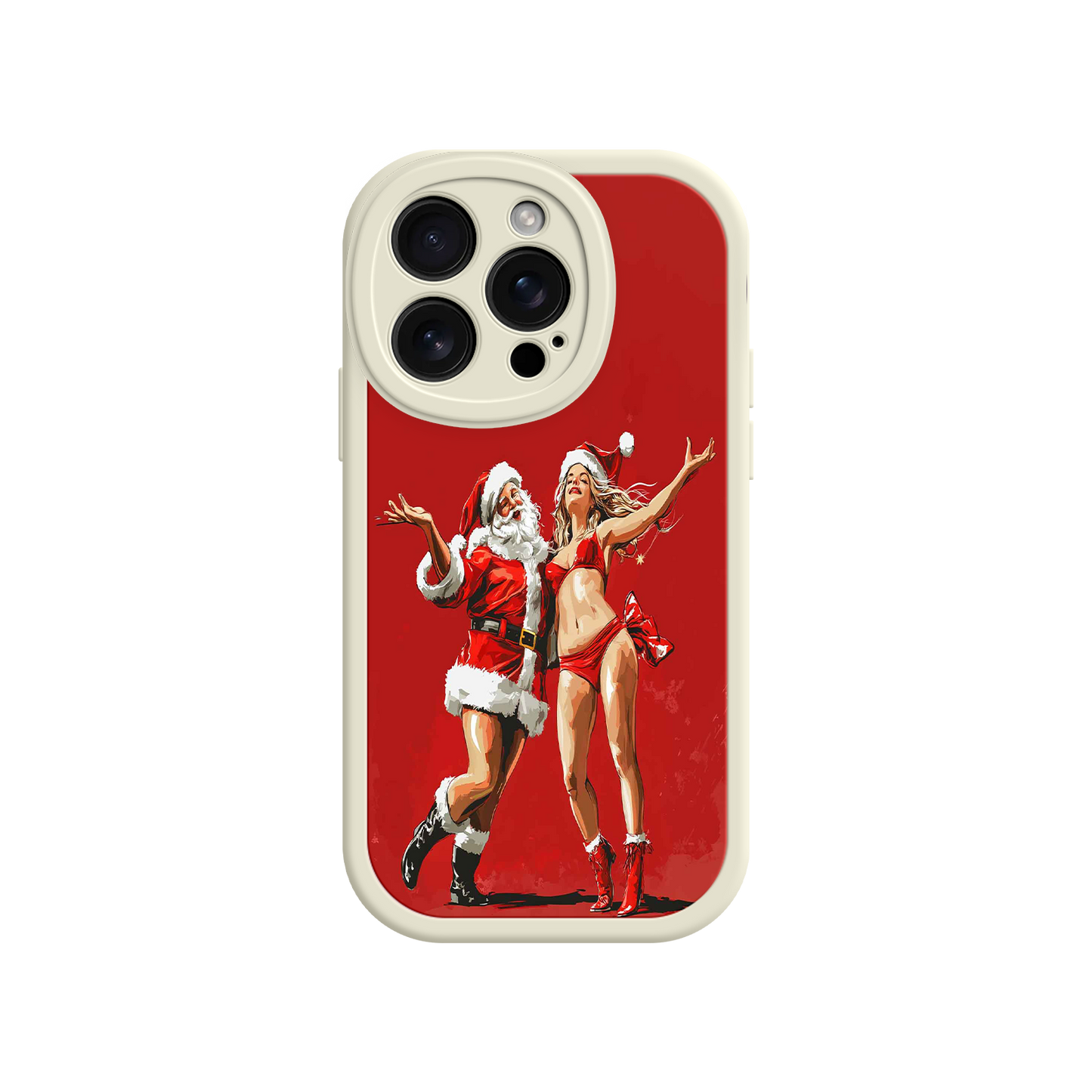 #MC0036 Factory Wholesale Merry & Flirty iPhone 17 Case – Fun Christmas Couple, Bold Red Festive Design, Santa & Sexy Santa Girl