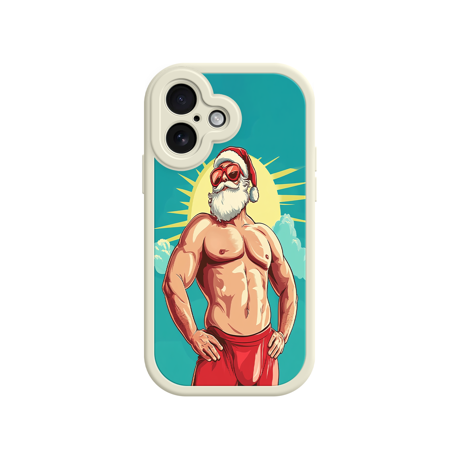 iPhone case with radiant sunburst and Santa Claus