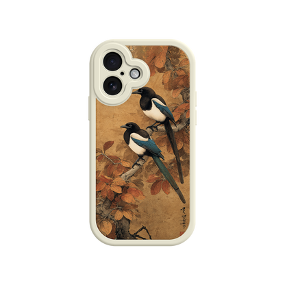 Magpie bird phone case with warm seasonal tones