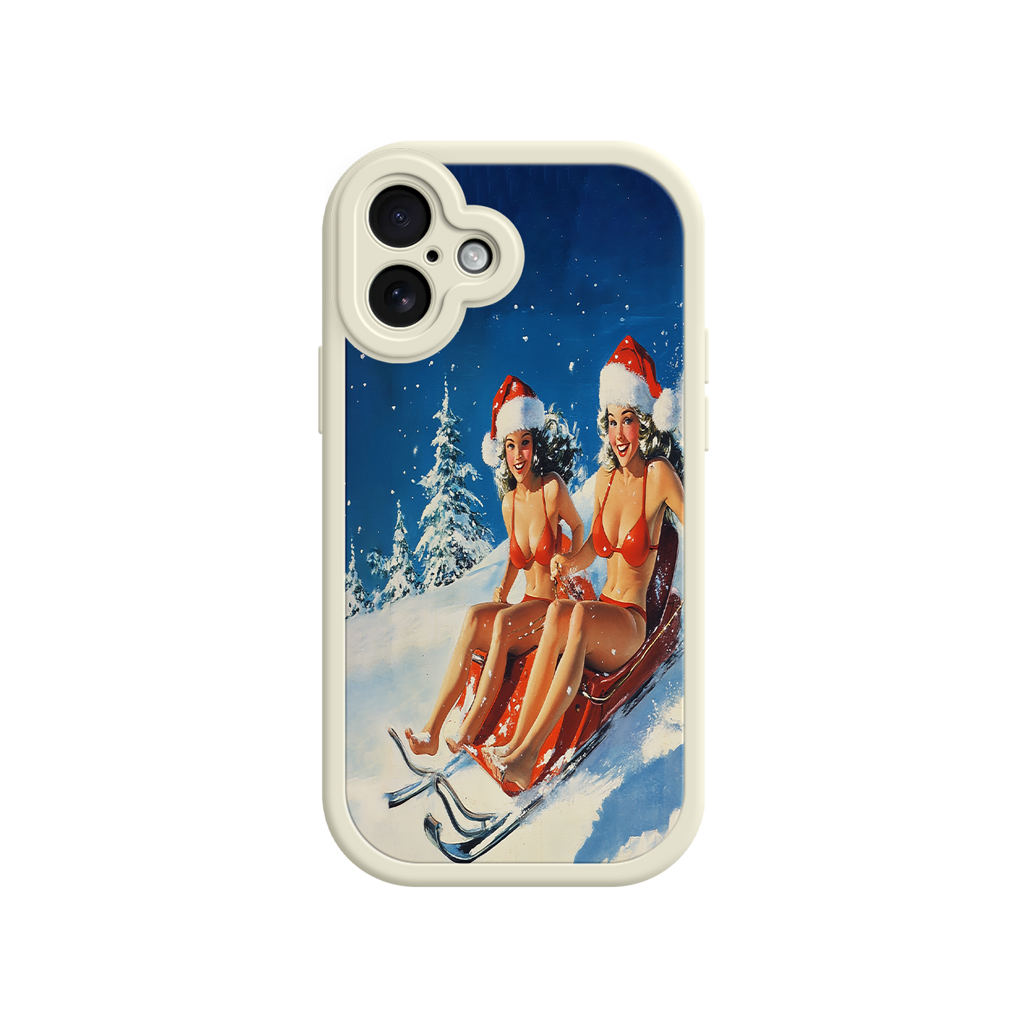 #MC0027 Factory Wholesale Santa Bikini Sled iPhone 17 Case – Funny Christmas Design, Sexy Holiday Vibes, Winter Wonderland Art