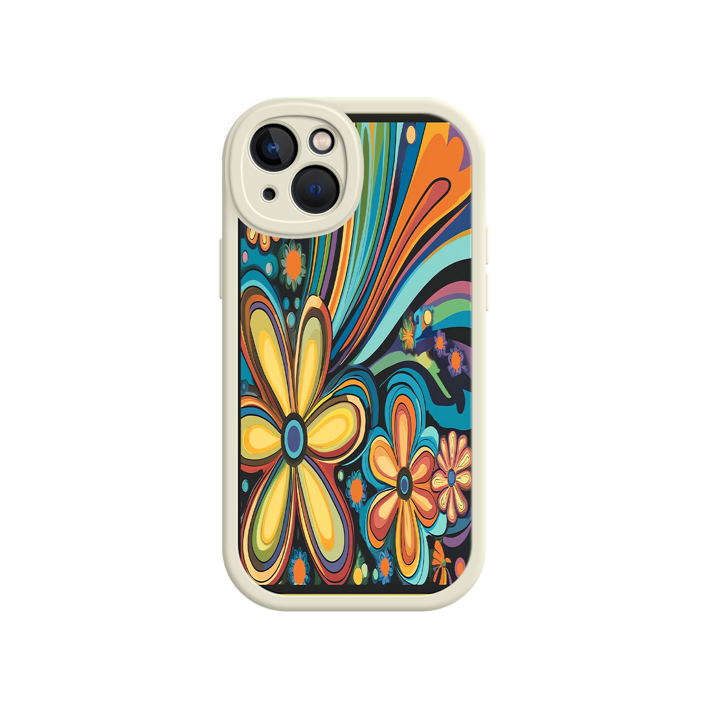#MC0033 Factory Wholesale Psychedelic Floral iPhone 17 Case – Hippie Flower Power Design, 60s 70s Retro Vibes, Groovy Swirls
