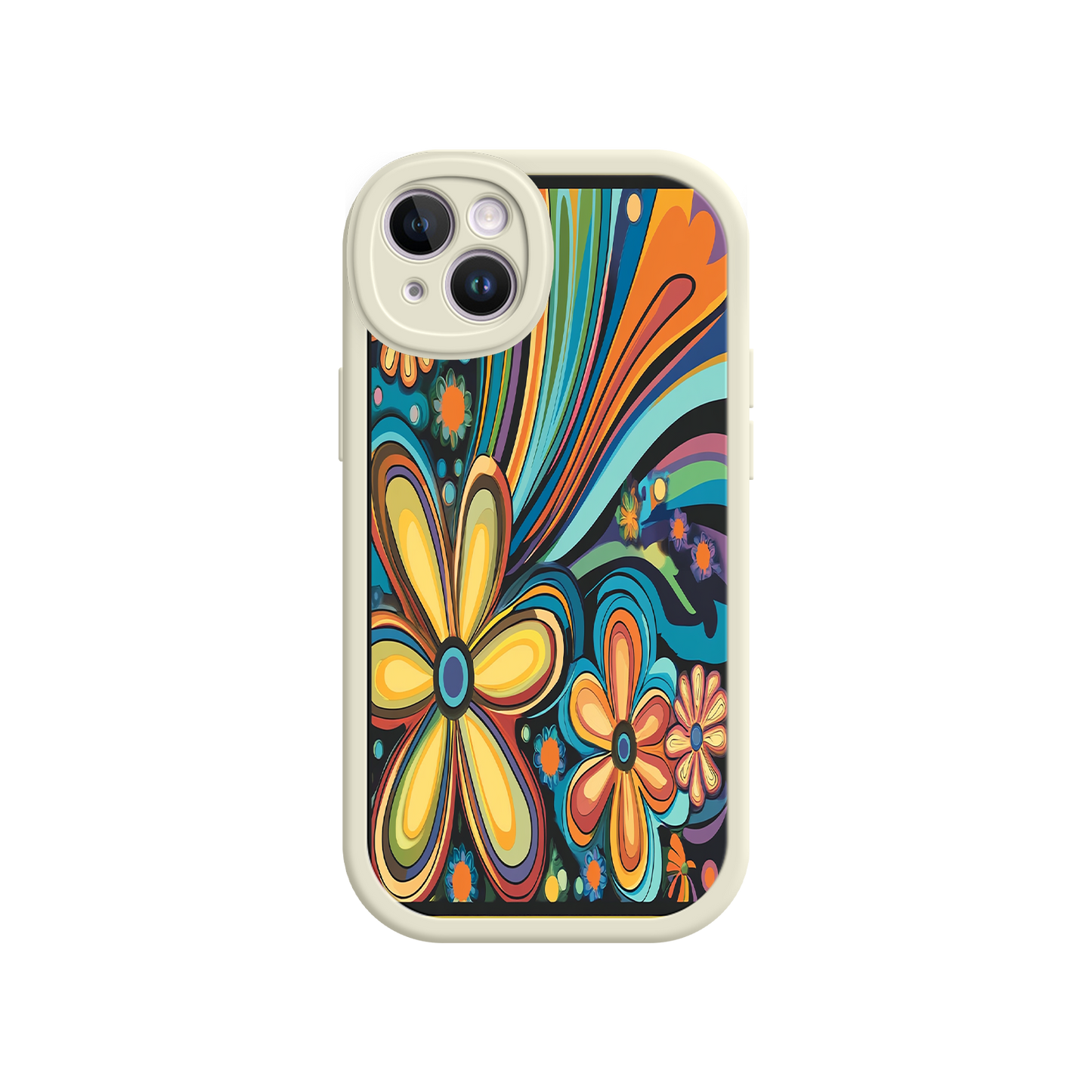 #MC0033 Factory Wholesale Psychedelic Floral iPhone 17 Case – Hippie Flower Power Design, 60s 70s Retro Vibes, Groovy Swirls