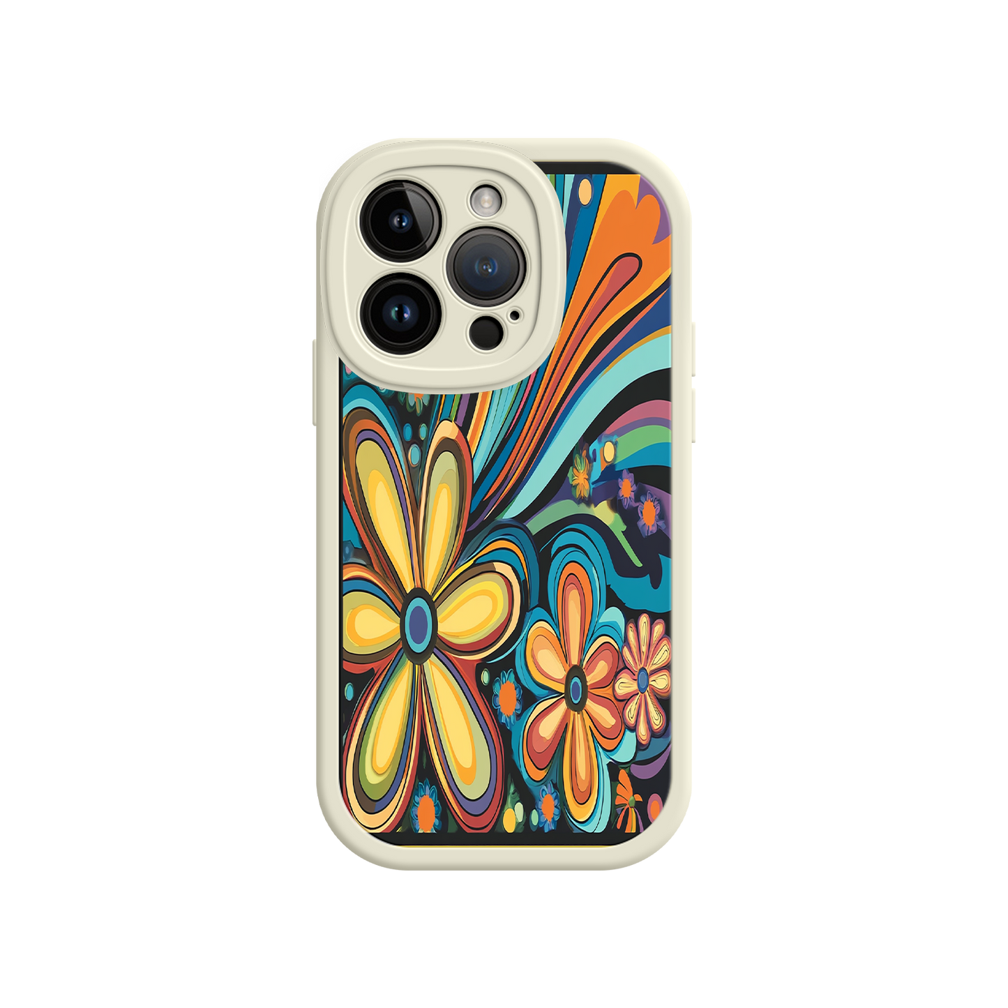 #MC0033 Factory Wholesale Psychedelic Floral iPhone 17 Case – Hippie Flower Power Design, 60s 70s Retro Vibes, Groovy Swirls