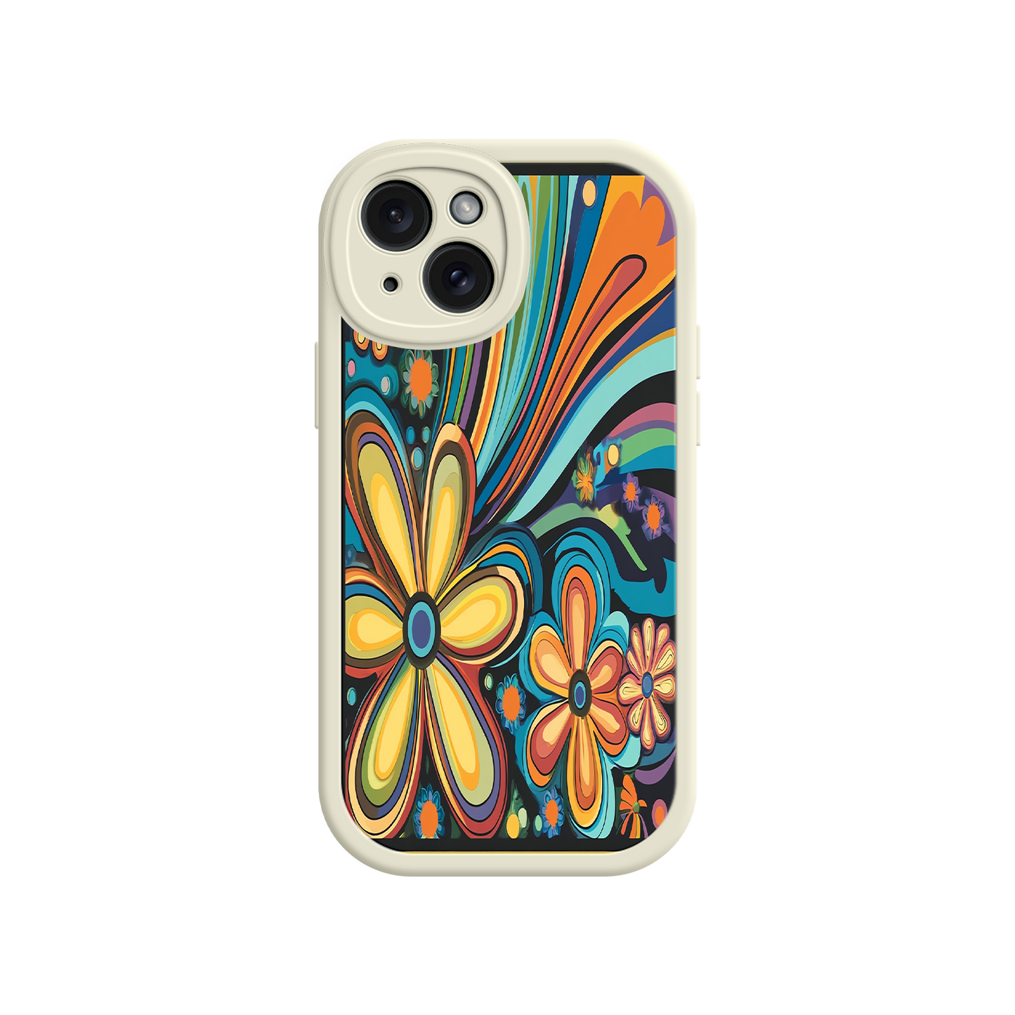 #MC0033 Factory Wholesale Psychedelic Floral iPhone 17 Case – Hippie Flower Power Design, 60s 70s Retro Vibes, Groovy Swirls