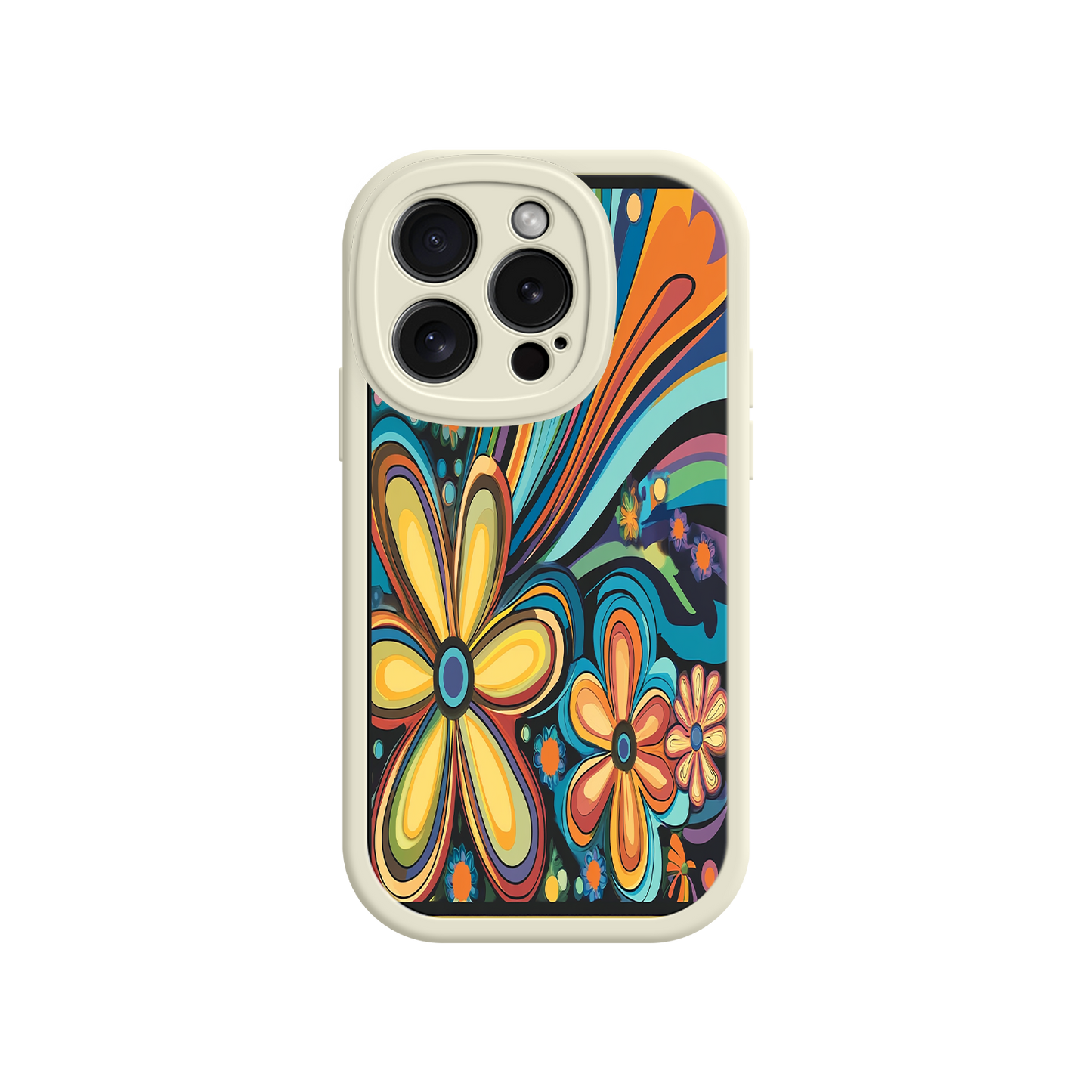 #MC0033 Factory Wholesale Psychedelic Floral iPhone 17 Case – Hippie Flower Power Design, 60s 70s Retro Vibes, Groovy Swirls