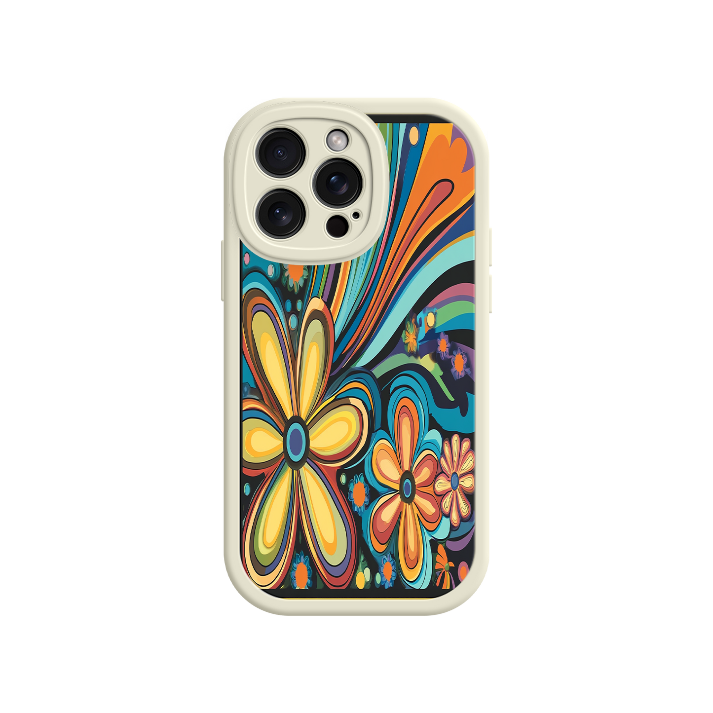 #MC0033 Factory Wholesale Psychedelic Floral iPhone 17 Case – Hippie Flower Power Design, 60s 70s Retro Vibes, Groovy Swirls