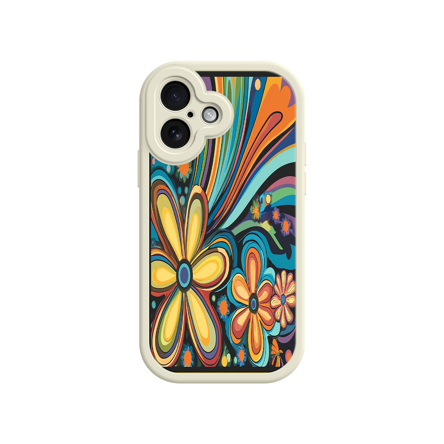 #MC0033 Factory Wholesale Psychedelic Floral iPhone 17 Case – Hippie Flower Power Design, 60s 70s Retro Vibes, Groovy Swirls