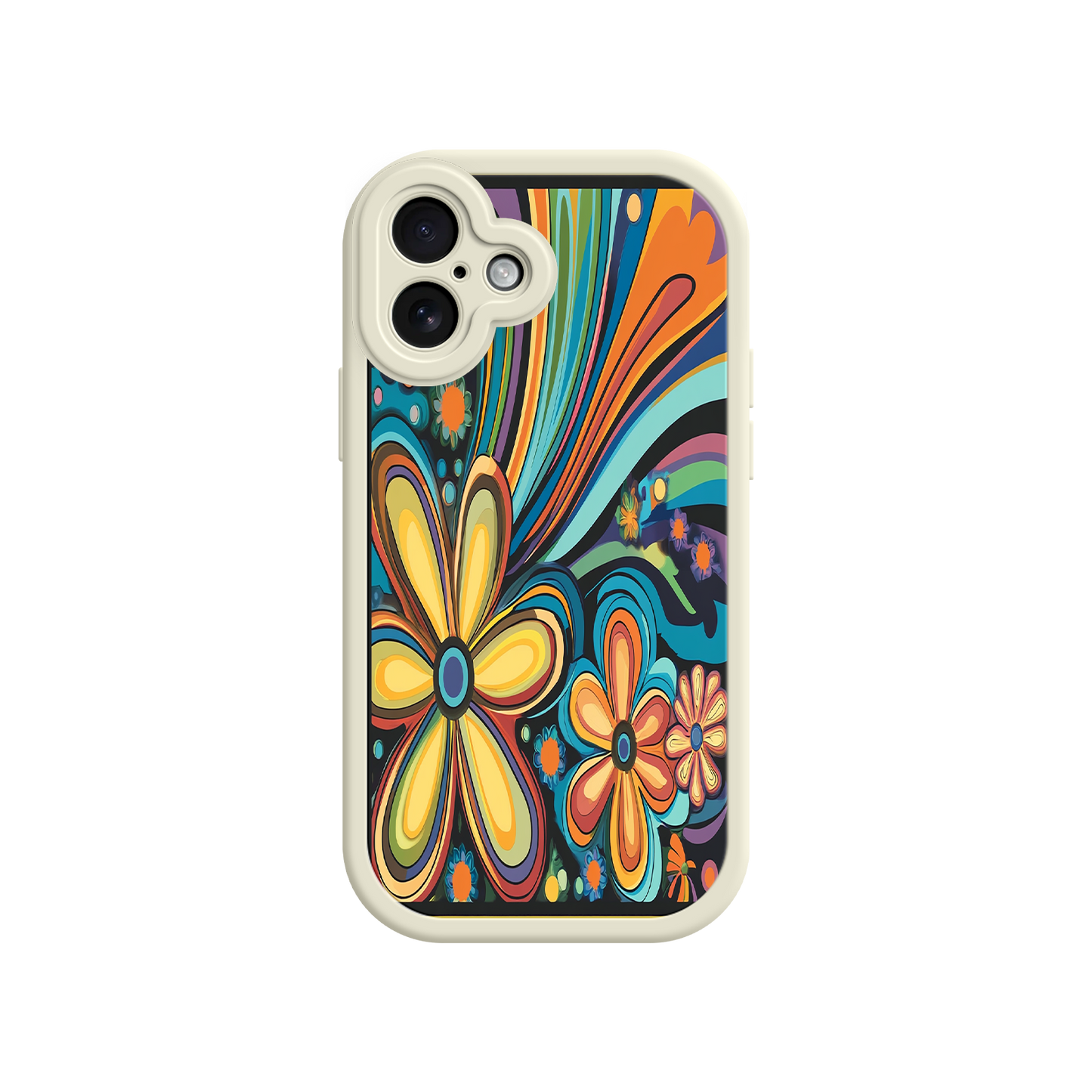 #MC0033 Factory Wholesale Psychedelic Floral iPhone 17 Case – Hippie Flower Power Design, 60s 70s Retro Vibes, Groovy Swirls
