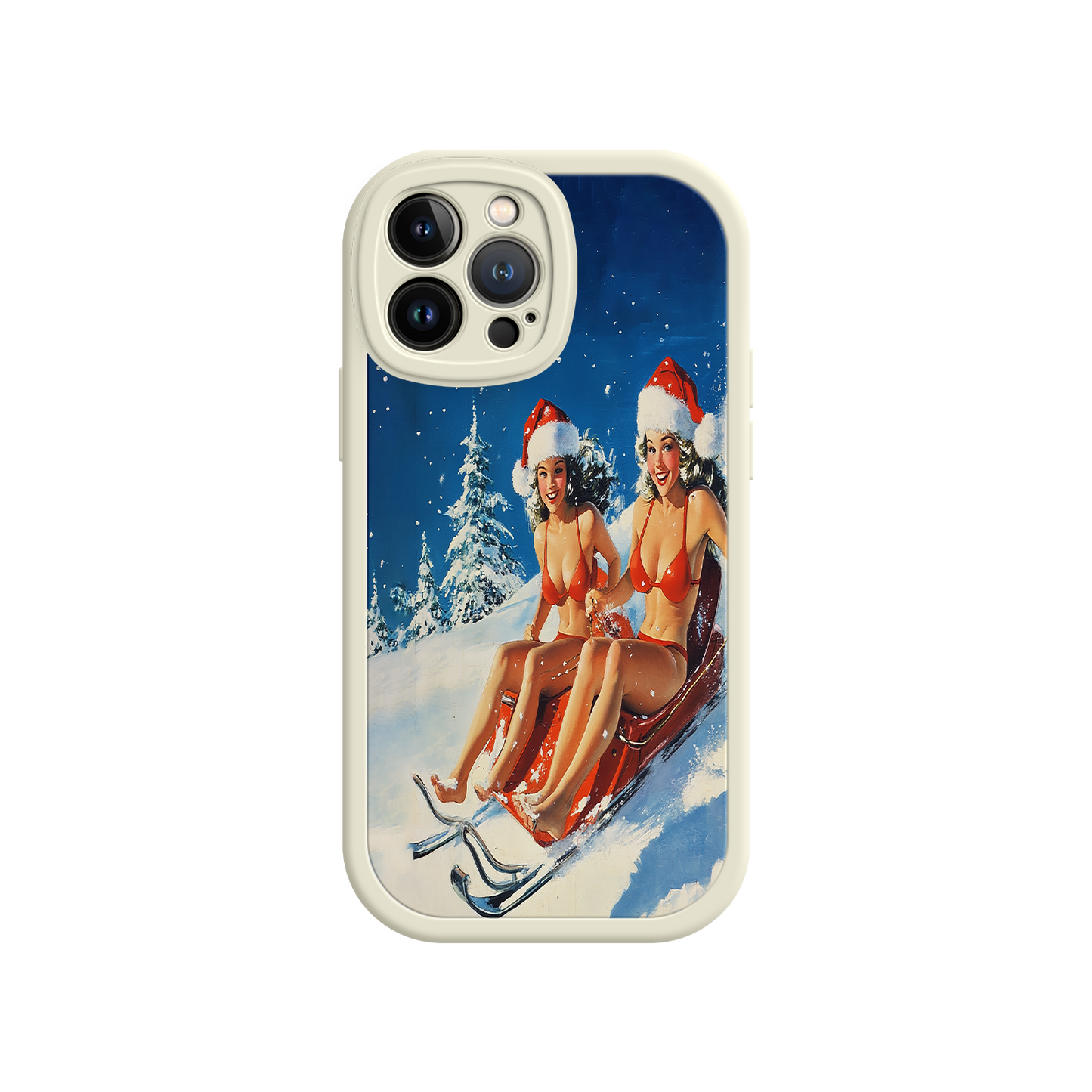 #MC0027 Factory Wholesale Santa Bikini Sled iPhone 17 Case – Funny Christmas Design, Sexy Holiday Vibes, Winter Wonderland Art