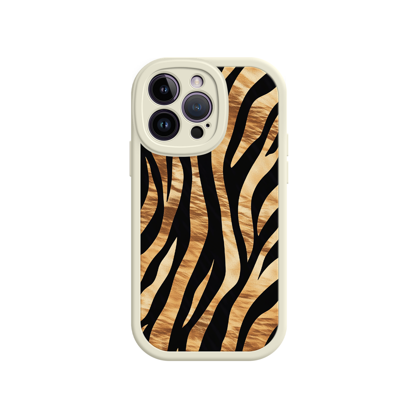 #MC0011 Factory Wholesale Tiger Stripe iPhone Case – Bold Animal Print with Olive Green Frame