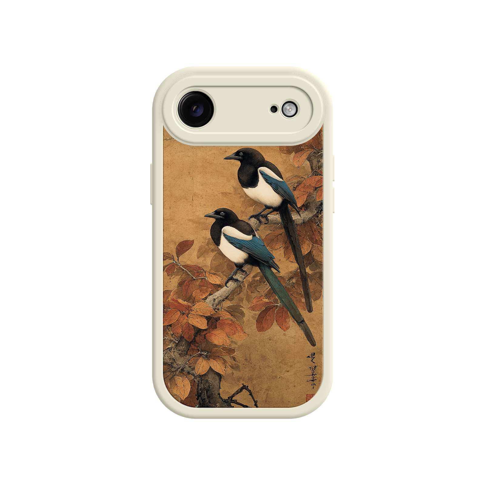 Bird iPhone case with cultural design and warm tones