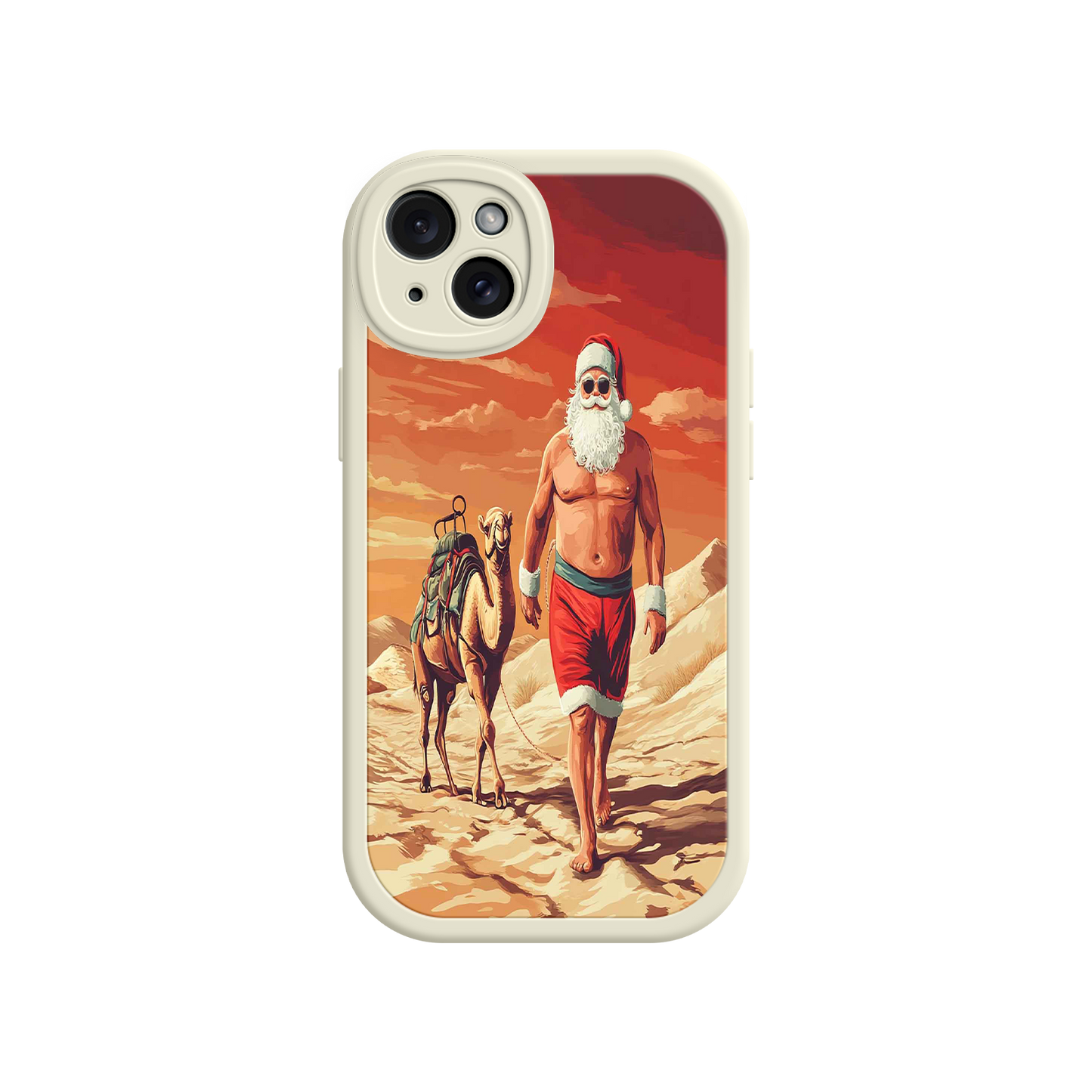 #MC0028 Factory Wholesale Desert Santa iPhone 17 Case – Funny Christmas Design, Muscular Santa & Camel, Holiday Heat Vibes