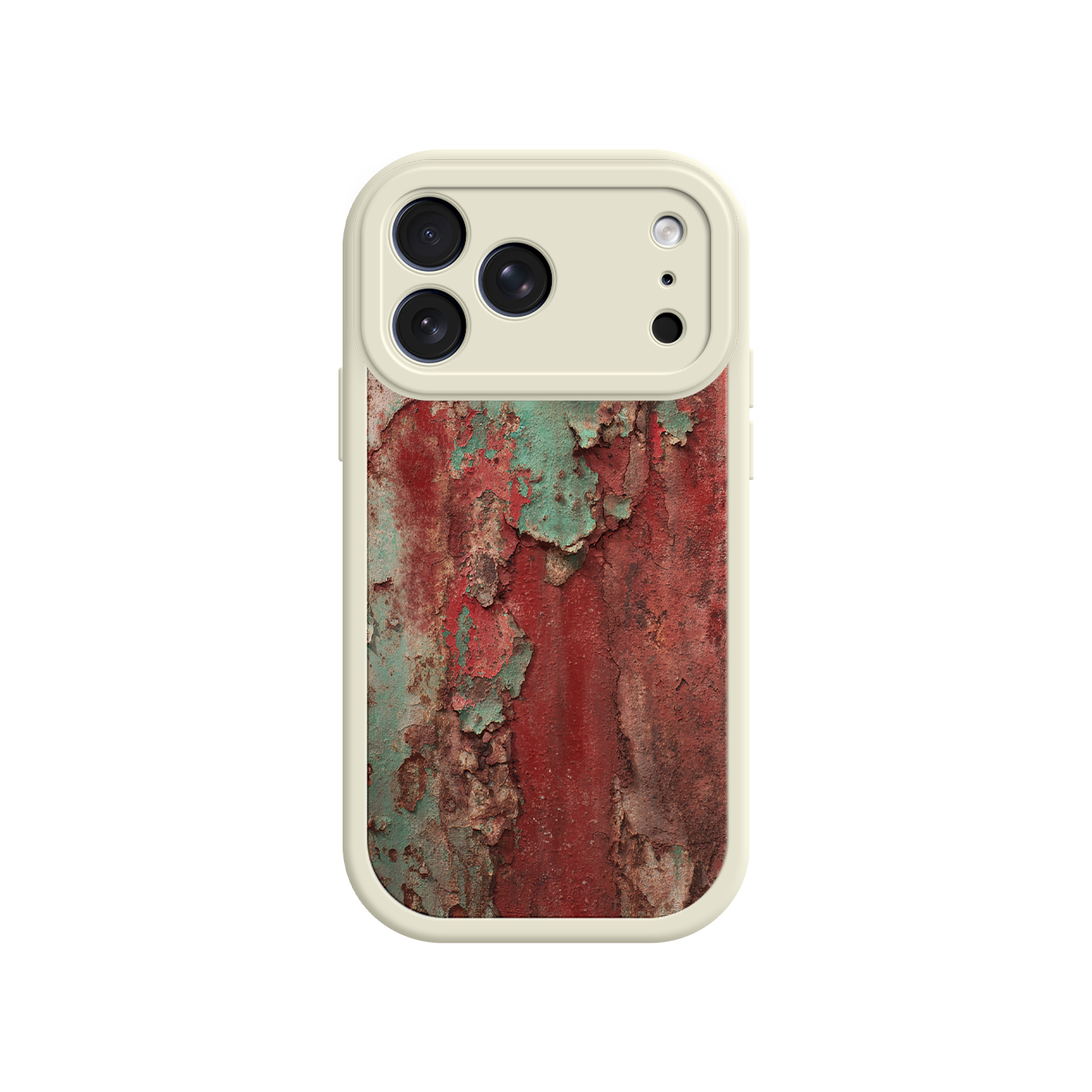 Artistic distressed metal phone case – aged red and green design