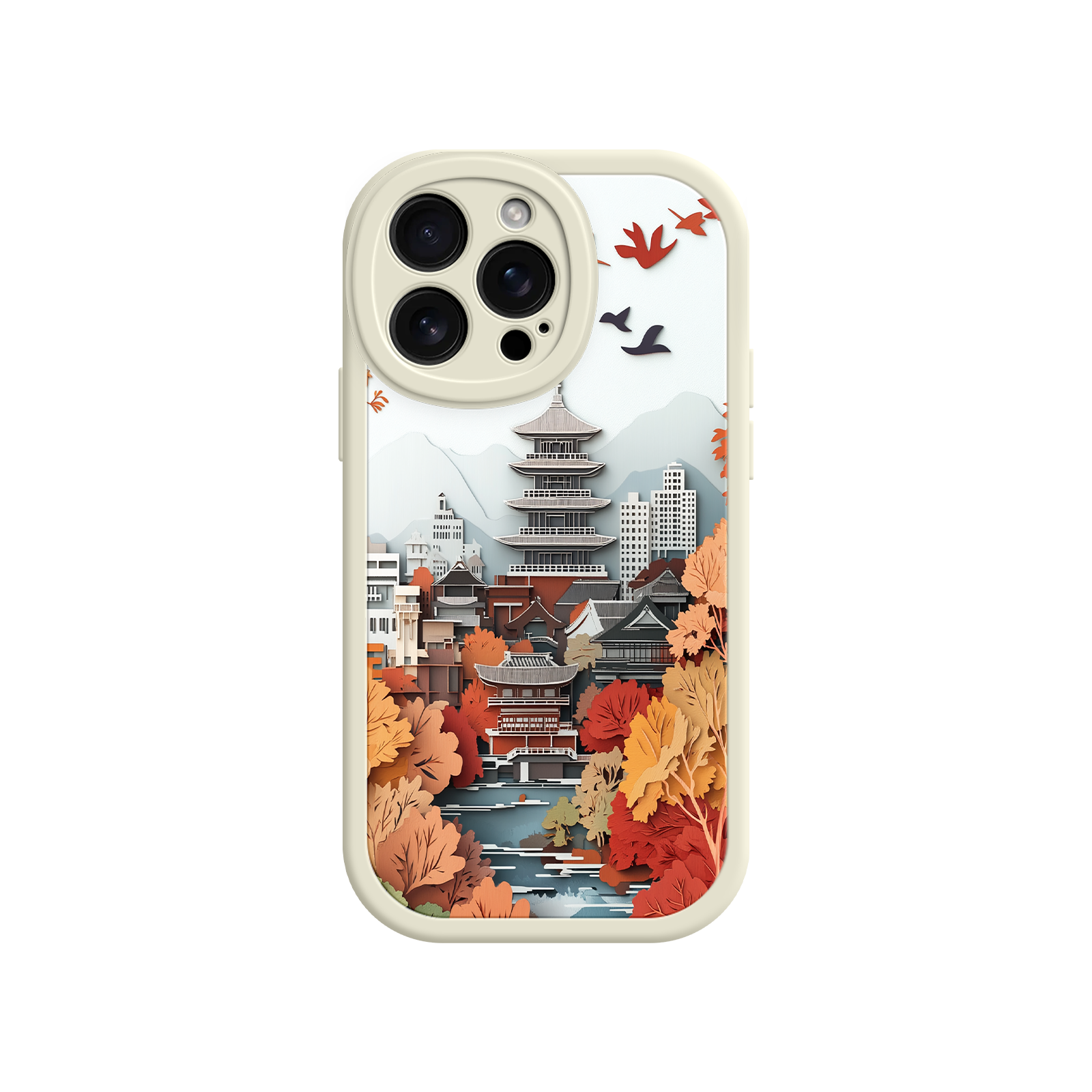 Autumn Japanese Landscape iPhone 17 Case – Traditional Japan Scene, Fall Foliage Illustration, Mount Fuji Phone Cover
