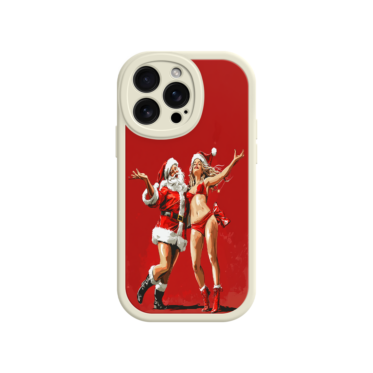 #MC0036 Factory Wholesale Merry & Flirty iPhone 17 Case – Fun Christmas Couple, Bold Red Festive Design, Santa & Sexy Santa Girl