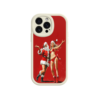 #MC0036 Factory Wholesale Merry & Flirty iPhone 17 Case – Fun Christmas Couple, Bold Red Festive Design, Santa & Sexy Santa Girl