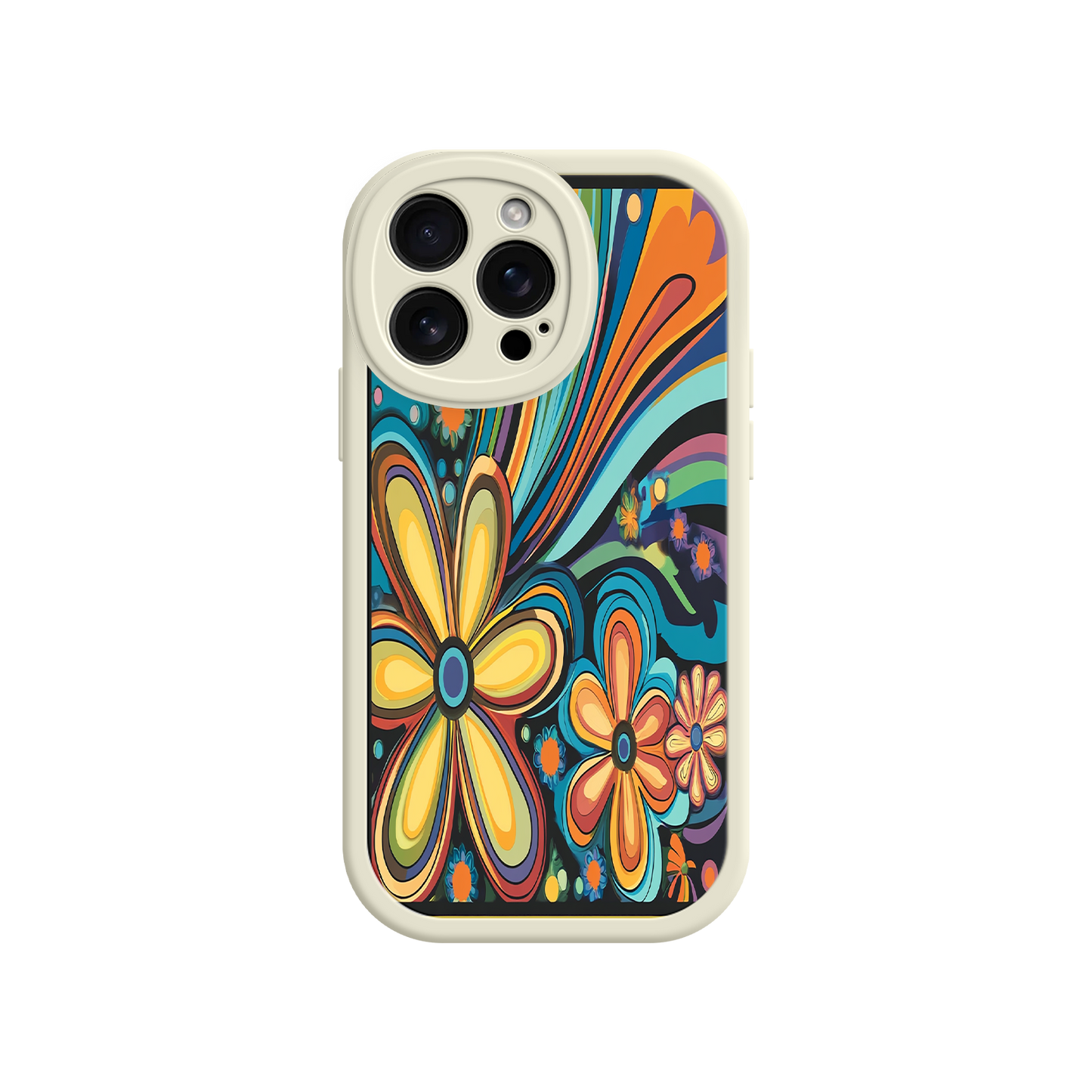 #MC0033 Factory Wholesale Psychedelic Floral iPhone 17 Case – Hippie Flower Power Design, 60s 70s Retro Vibes, Groovy Swirls