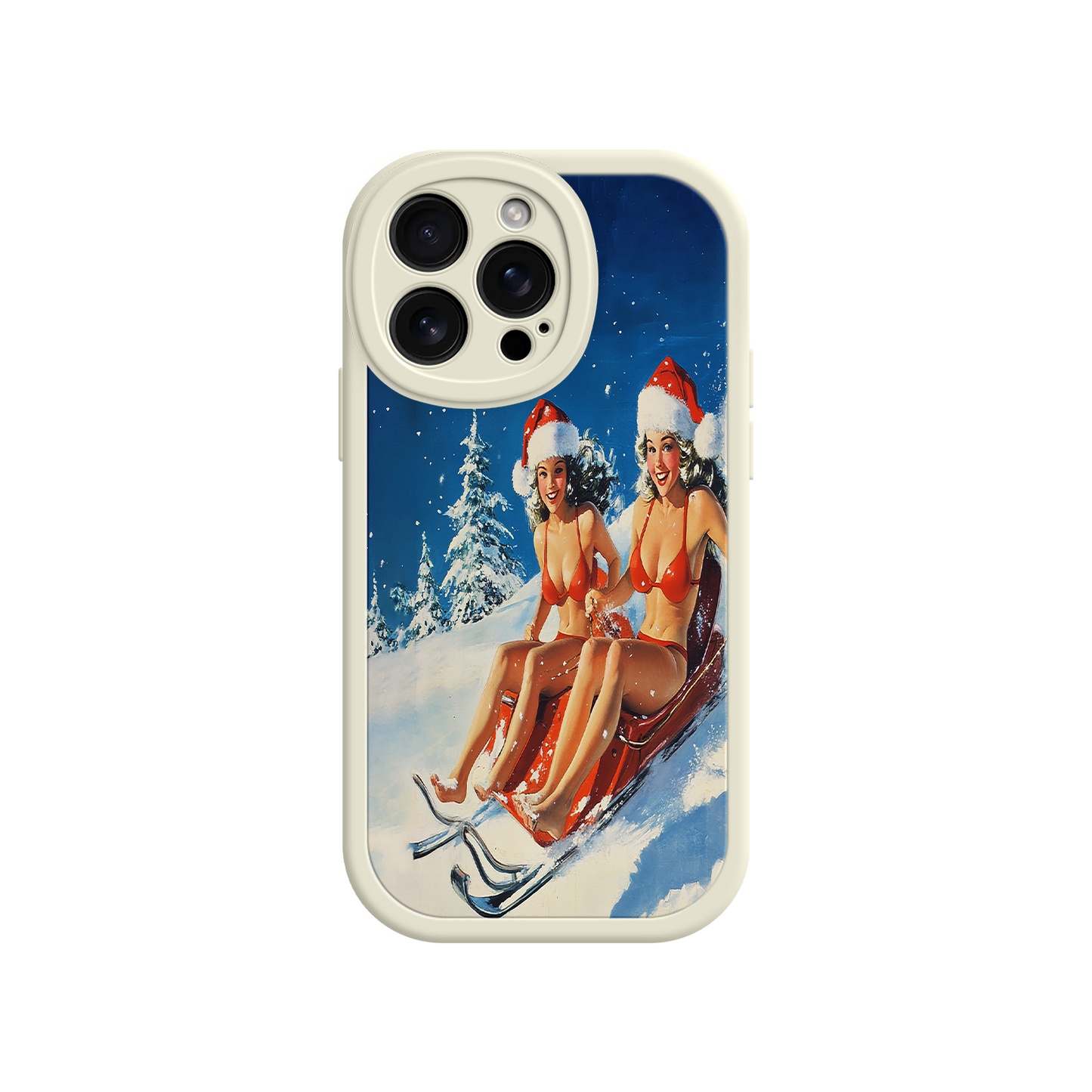 #MC0027 Factory Wholesale Santa Bikini Sled iPhone 17 Case – Funny Christmas Design, Sexy Holiday Vibes, Winter Wonderland Art