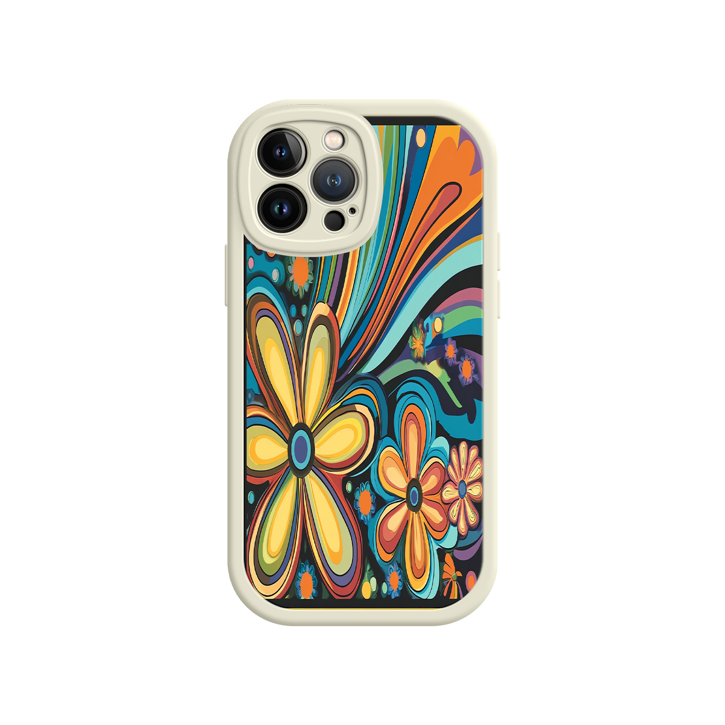 #MC0033 Factory Wholesale Psychedelic Floral iPhone 17 Case – Hippie Flower Power Design, 60s 70s Retro Vibes, Groovy Swirls